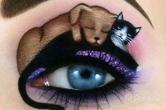 以色列天才艺术家在眼睛上创作超萌猫咪画